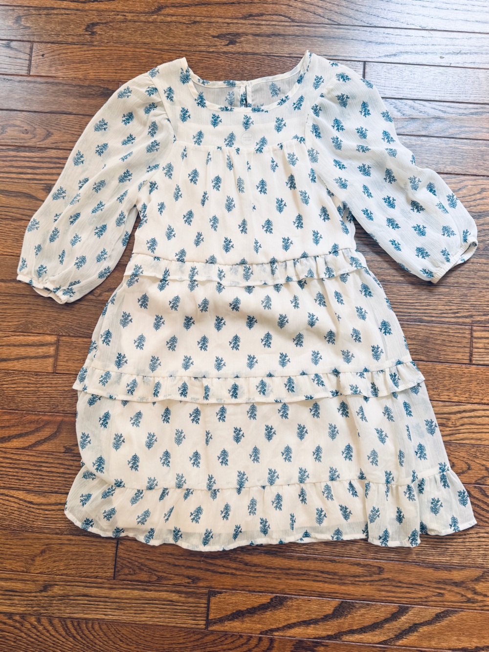 wonder nation Cream Dress with Blue Floral Print